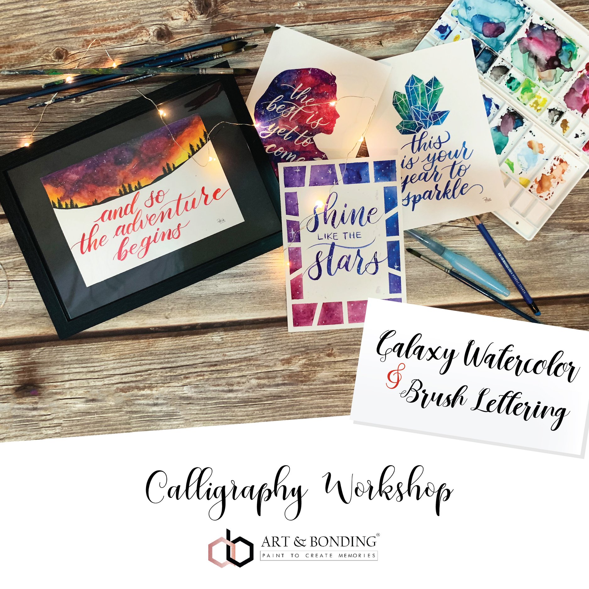 Art & Bonding - [ Galaxy Watercolor + Brush Lettering...