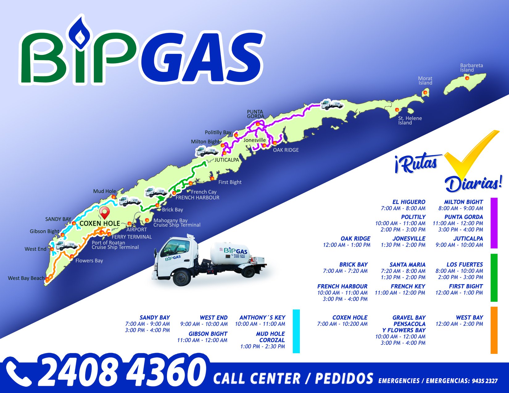 🔵🔴 Estas son las rutas... - BIP Bay Island Petroleum Roatan