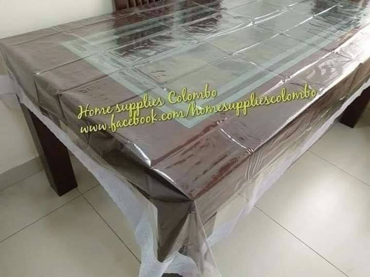 Clear PVC Tablecloth Protector With Golden Lace – 60x108 Inch, Waterproof & Heat Resistant