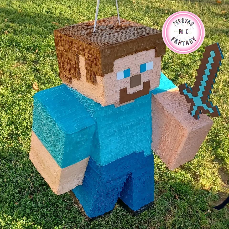 🟦 Piñata Minecraft STEVE 🗡 🤩 Súper... - Fiestas Mi Fantasy