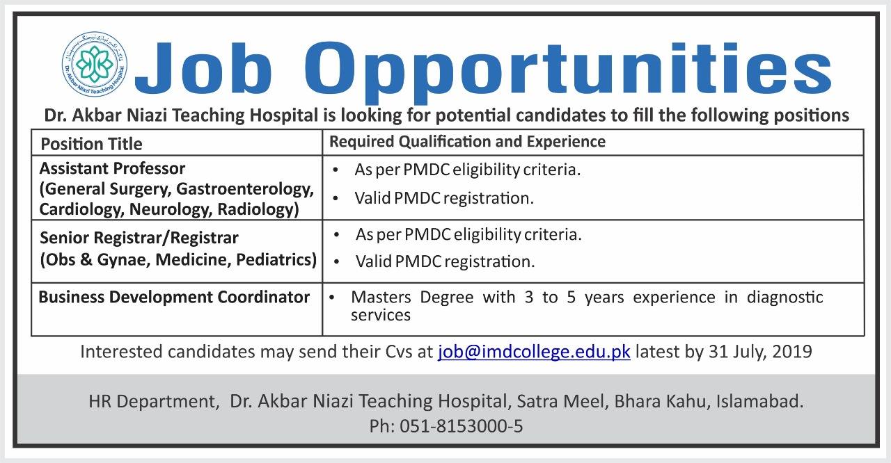 JOB VACANCY! Dr.Akbar... - Dr.Akbar Niazi Teaching Hospital | Facebook