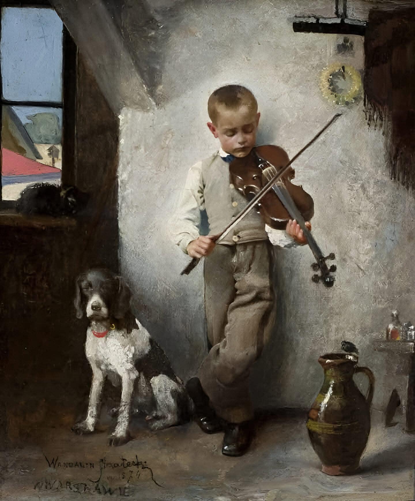 The Violinist, 1874. Painting by Vandalin Strzalecki. More art