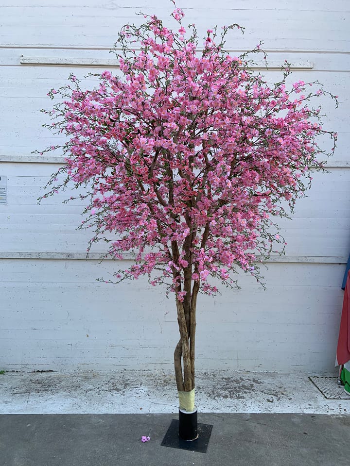 Albero Di Ciliegio Artificiale In Fiore, 1,5x1,5 M, Con Recinto, Prato E Base, Per Decorazioni Interne Ed Esterne, Matrimoni E Feste