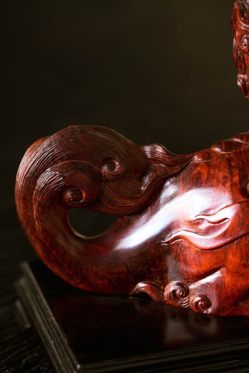 工芸品 旧 清代 紫檀木 鏤空雕刻靈芝紋熏香爐 中国古美術 古賞物 古