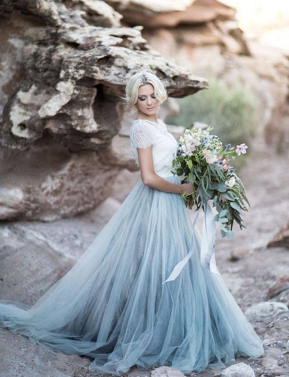 blue dip dye wedding dress Some beautiful dresses for your inspiration Off-the-Shoulder Floor-Length with Train Viva Sleeveless6 Colors:Mid Sand Gingham