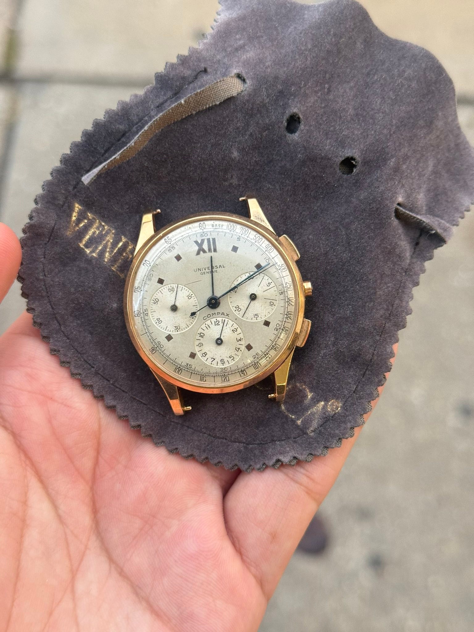 Cadran Vintage Original Universal Genève Uni-Compax UG 287 - Rare, état Correct, 100% Suisse