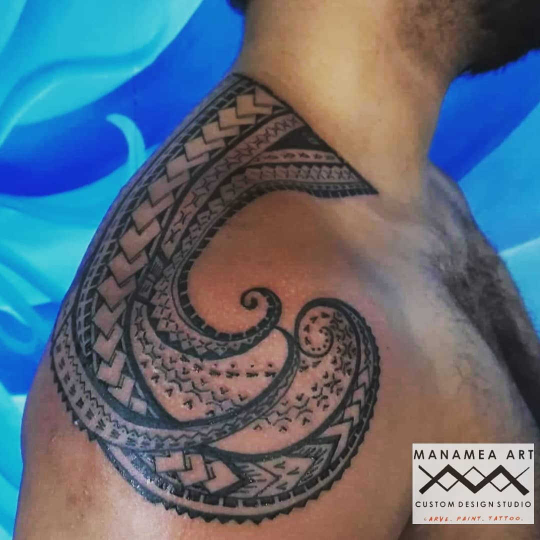 Custom Samoan shoulder tattoo created... - Manamea Art Studio
