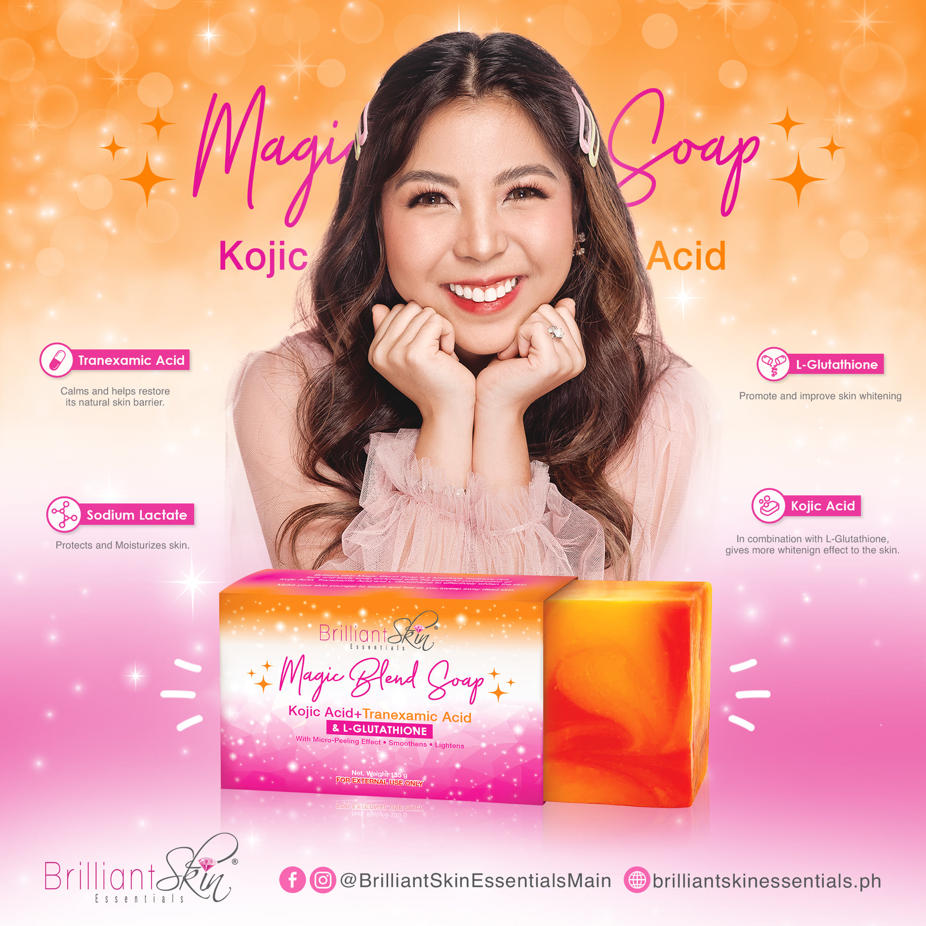 magical glutathione whitening soap 135g Smoothen and lighten your skin using this and see the magic that it gives! 🥰✨ It contains Kojic Acid that offers better skin lightening, Tranexamic Acid that treats and prevents skin Henry Blooms Liposomal Glutathione مصل لتبييض البشرة Size:1L HDPE Jug