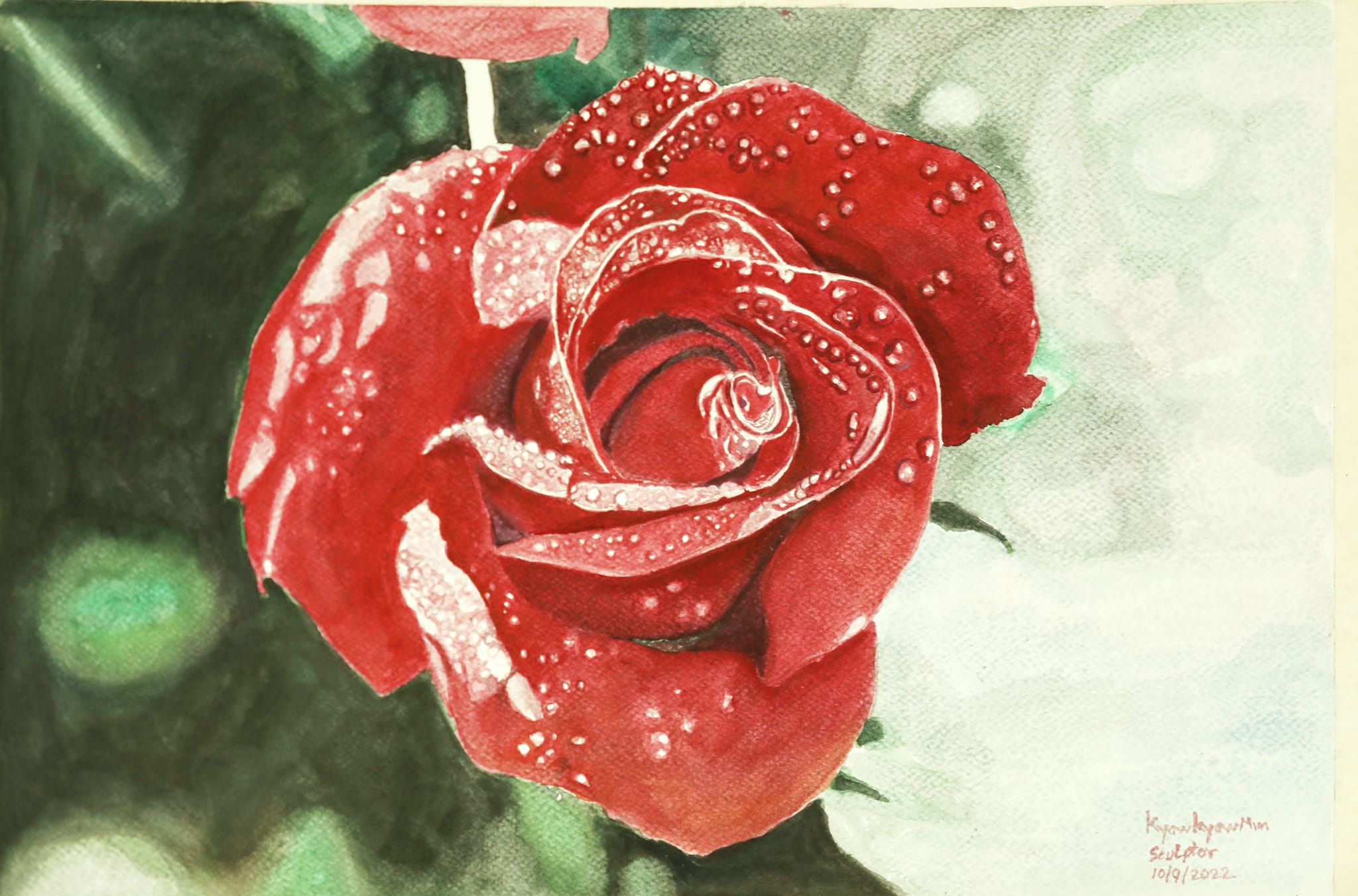 Myanmar watercolor roses by Khin Moe Pwint