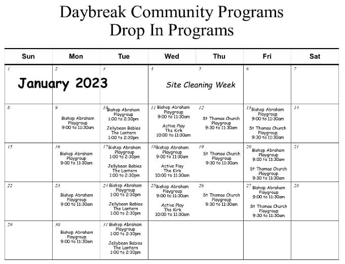 Here is the revised calendar... - Daybreak Community Programs | Facebook