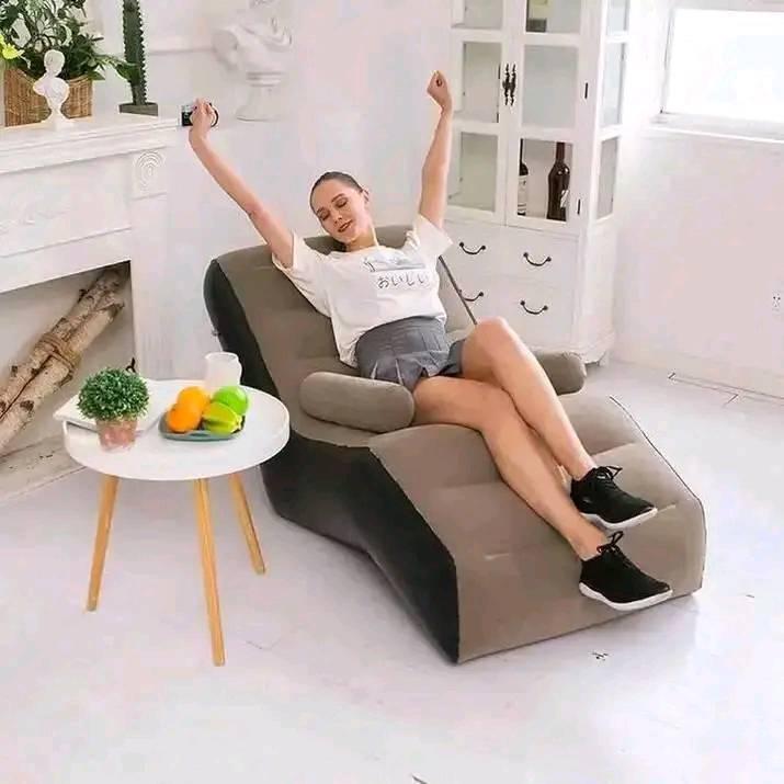 Matelas gonflable - Chaise longue gonflable pour le camping - Canapé gonflable - Bleu + Vert
