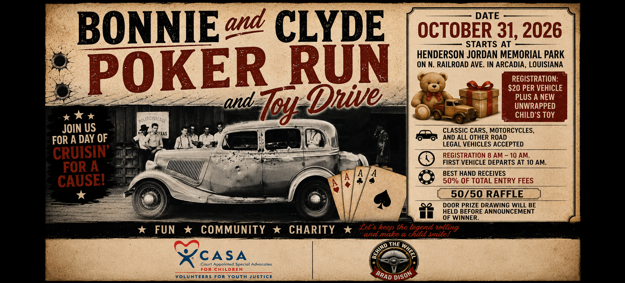 First Annual Bonnie and Clyde Poker Run & Toy Drive
