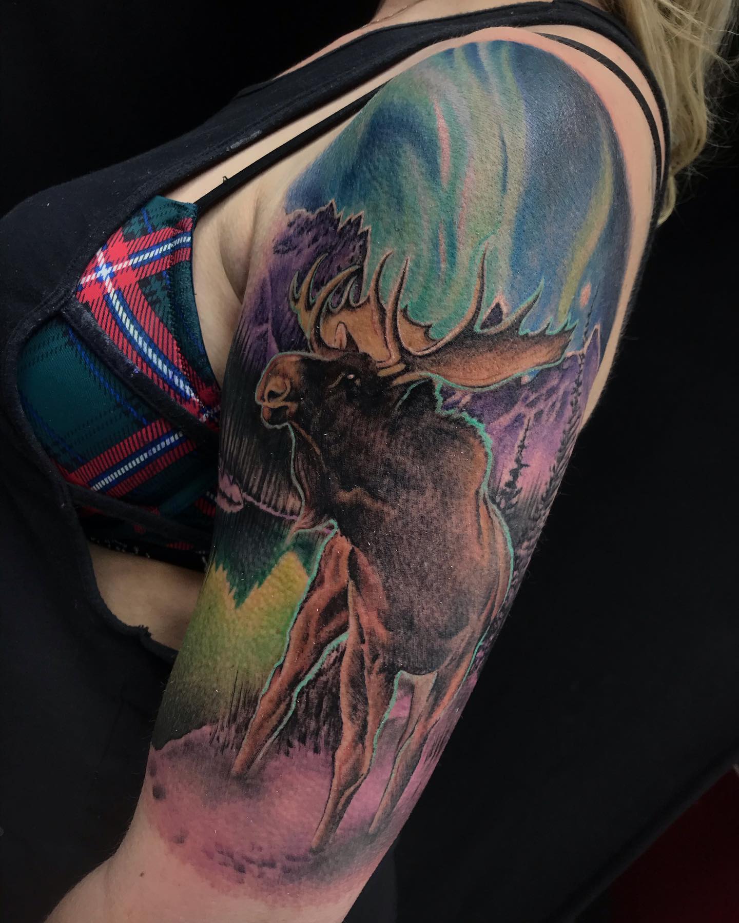 Calgary Tattoo Company I Did A Moose Today Was Super Fun Thanks Alicia Love Doing Fun Stuff Like This Calgarytattoocompany Calgarytattoo Tattoocalgary Tattoo Cheyennetattooequipment Solidink Colourtattoo Northernlights Tattoo Moose