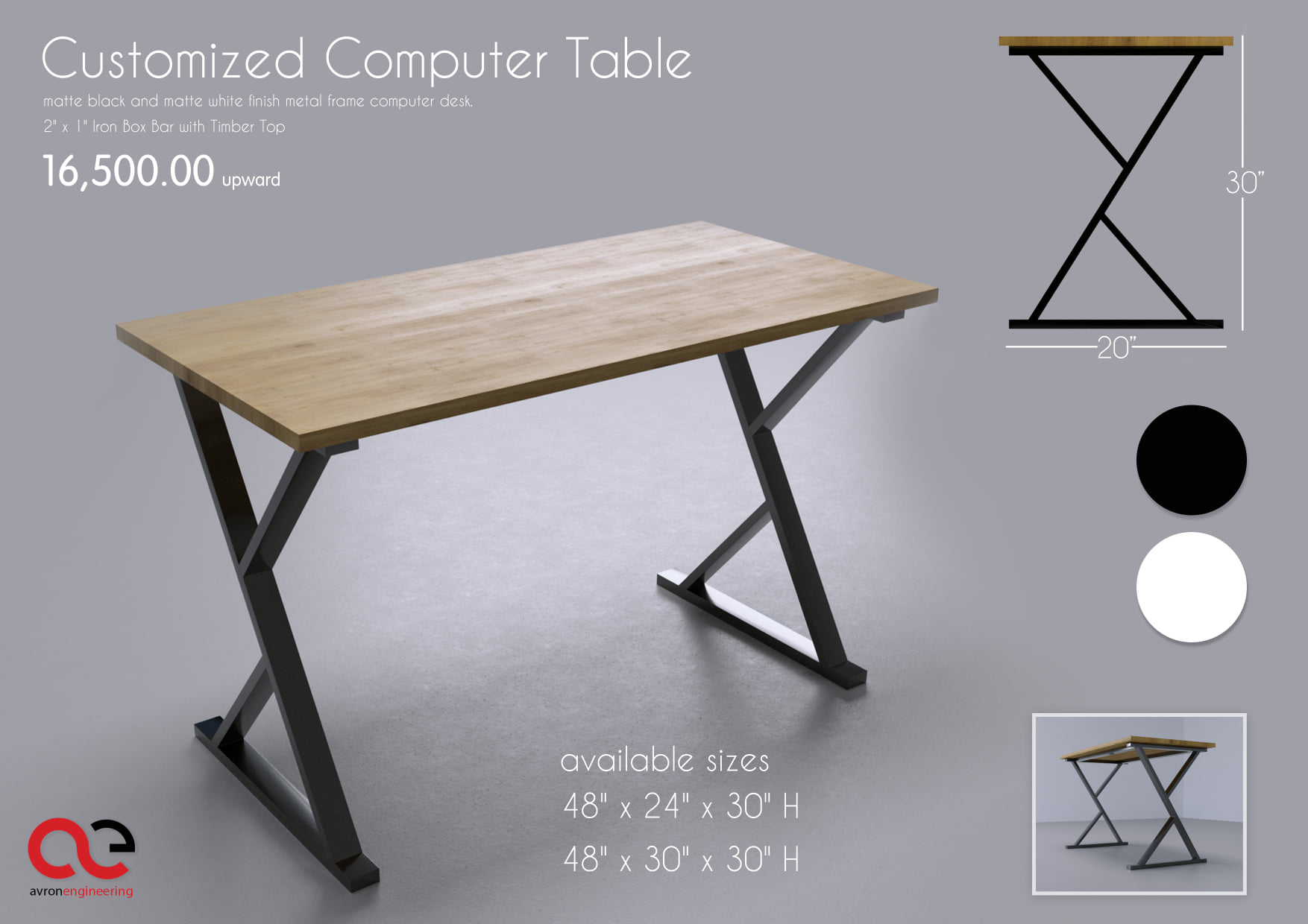 Avron - Customized Computer Table Made out of powder-coated steel ...