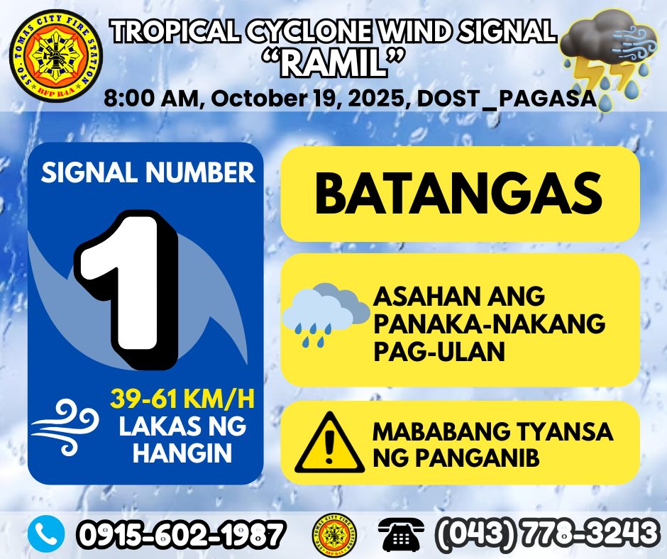 Signal No. 1 Alert: Heads Up,... - Bfp StoTomas FireStation | Facebook