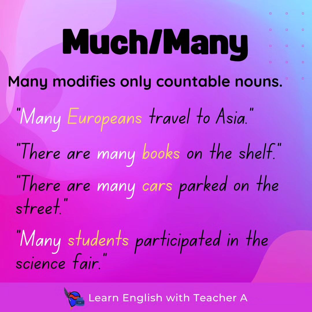 Teacher A - Learn how to use MUCH and MANY. The difference...