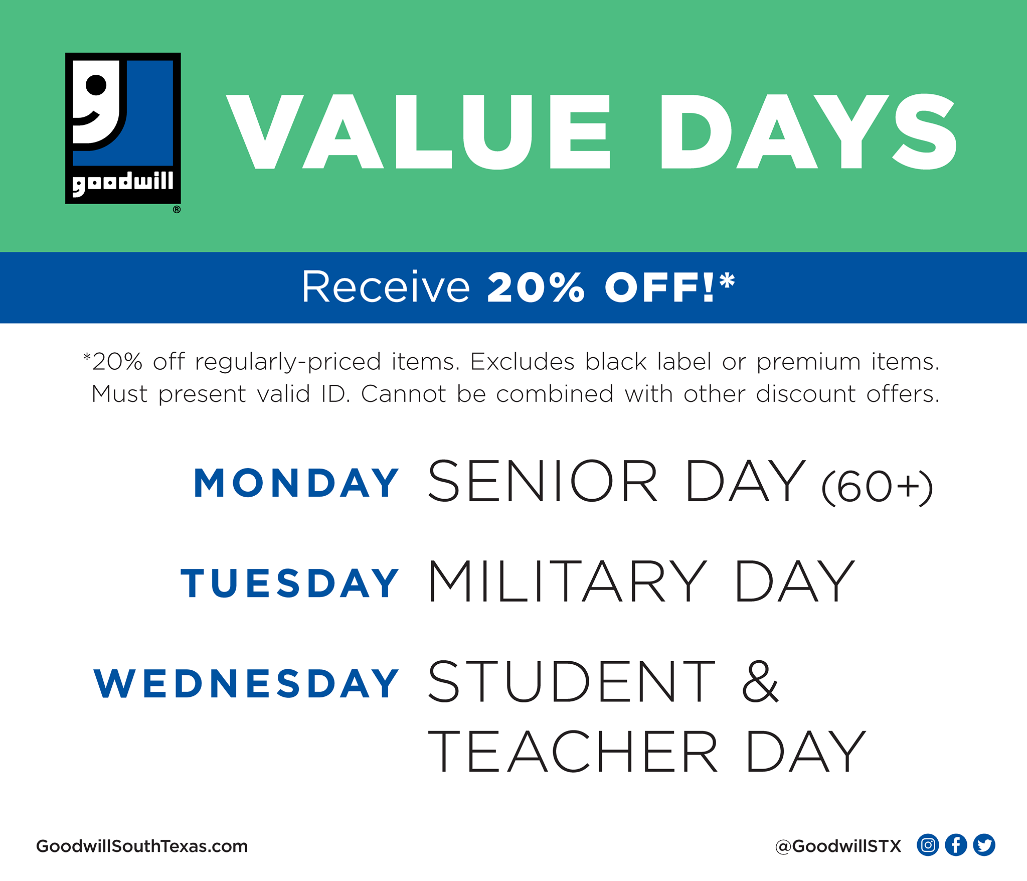 Goodwill - Shoppers — please take note of our updated value days and ...