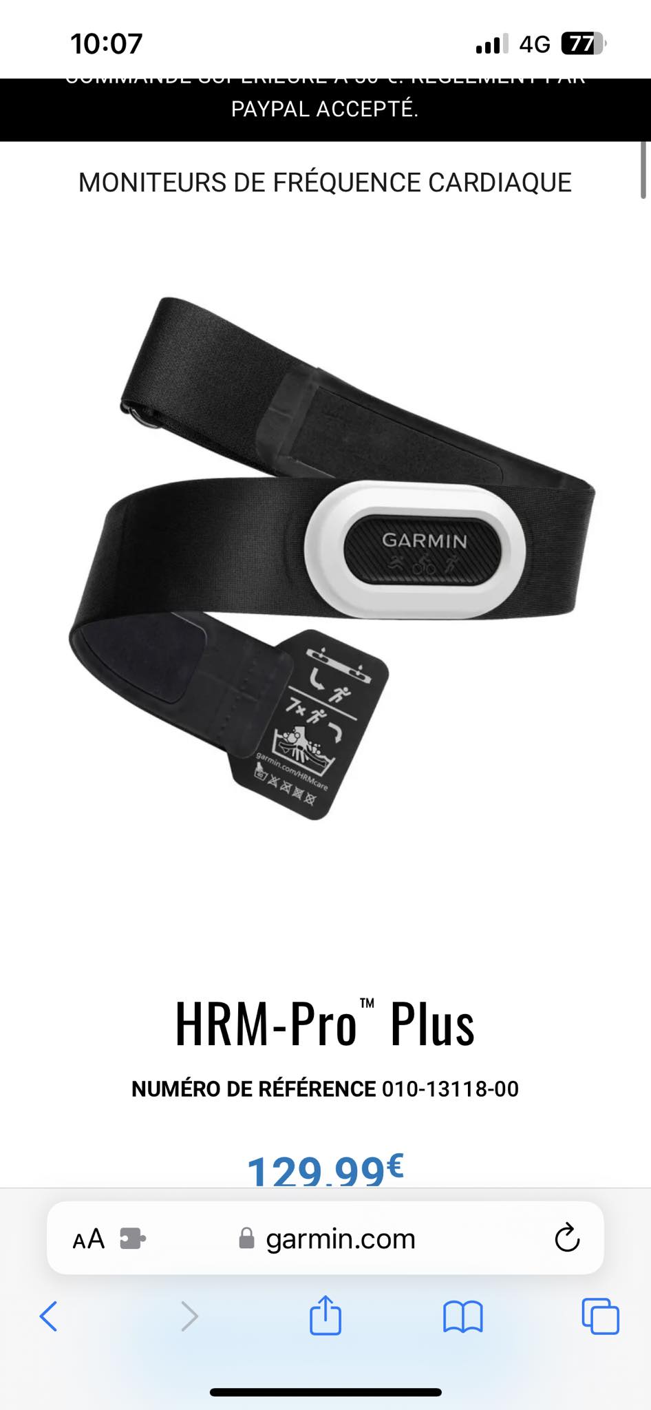 Garmin HRM Dual moniteur de fréquence cardiaque Poitrine Bluetooth/ANT Noir | Leroy Merlin