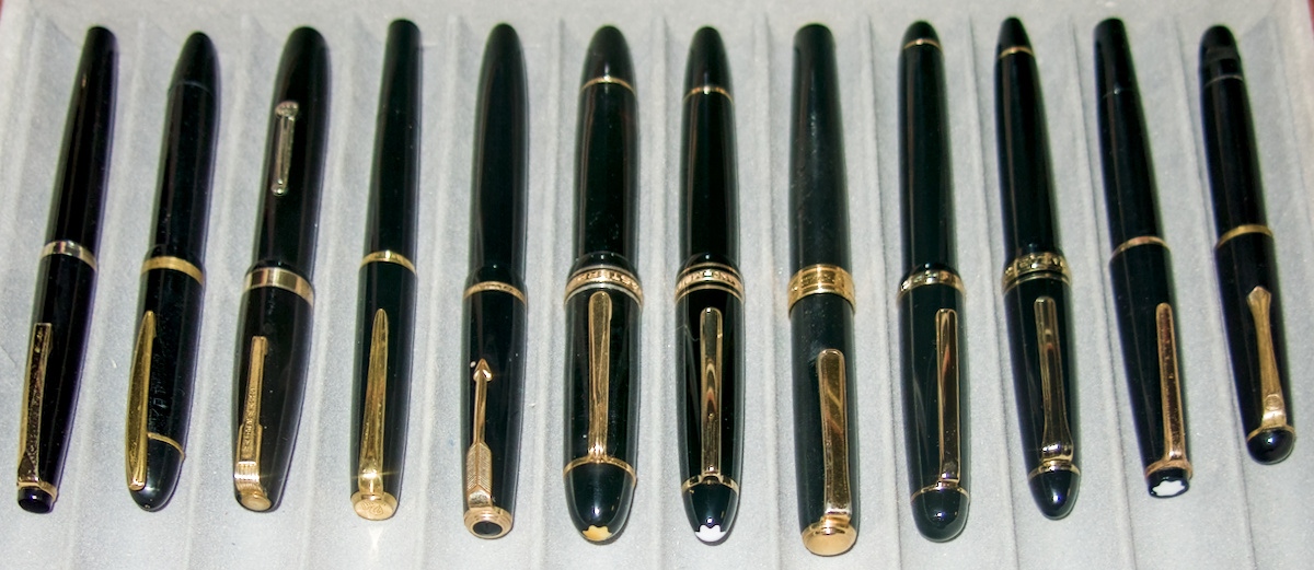 Fountain pen collection including Tiffany pine bough