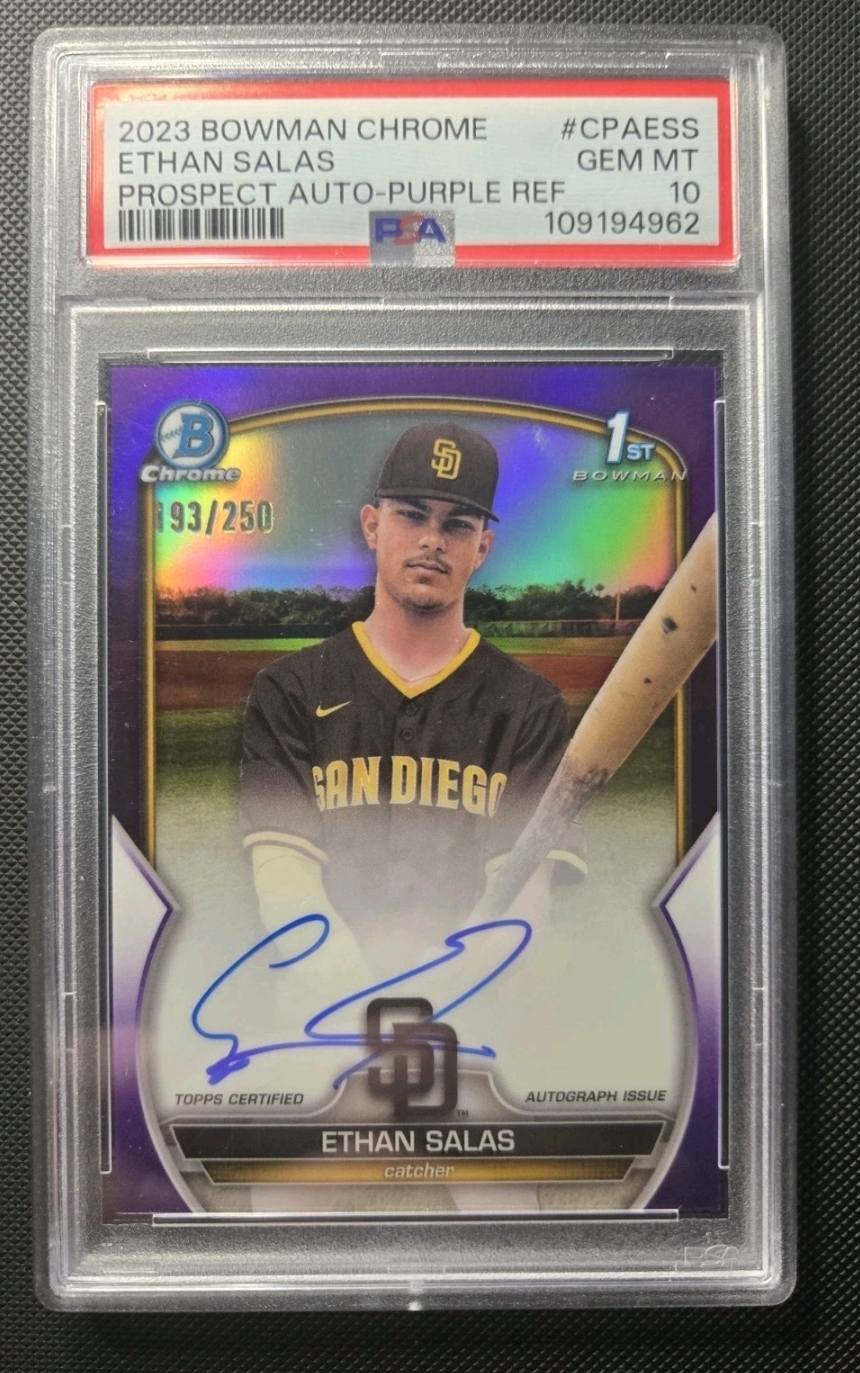 Stolen 2023 Bowman Chrome Ethan Salas PSA 10 Purple Refractor Card
