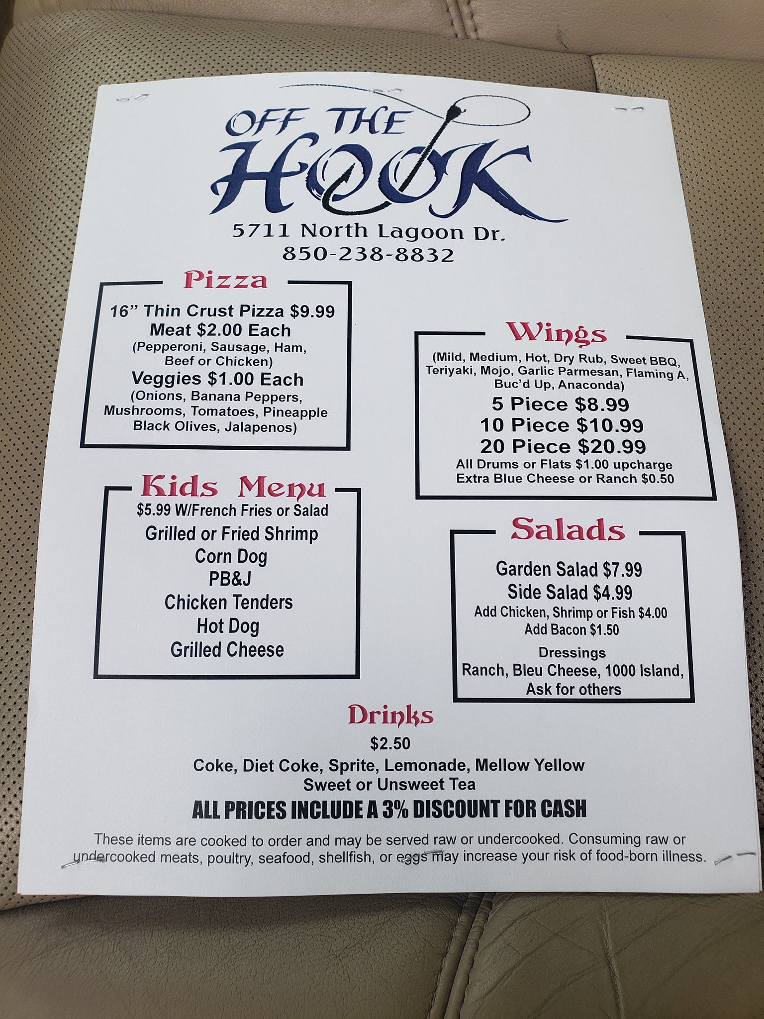 New menus are done - Off The Hook Bar and Grill