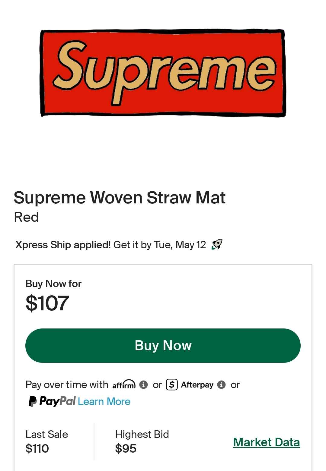 Brand New Supreme woven straw mat, Red and Black. - Door Mats
