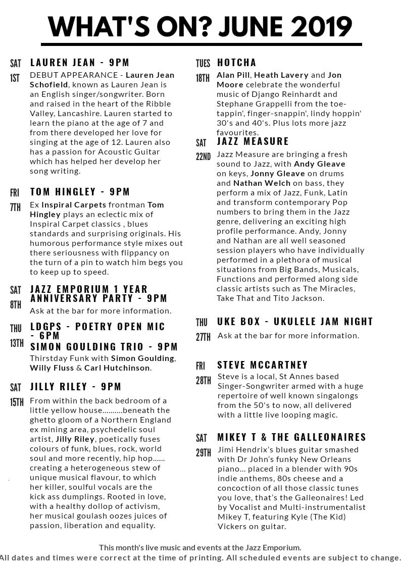 Jazz Emporium June Is Looking Like A Busy Month Including The Jazz Emporiums 1 Year Anniversary Party On Saturday 8th June Watch This Space For Further Event Information Supportindependents Supportlocalbusinesses Facebook Tablature player for this song: facebook