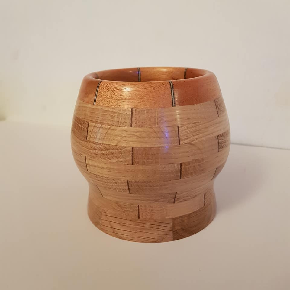 Db_handcrafted - English oak & Mahogany segmented pen pot.