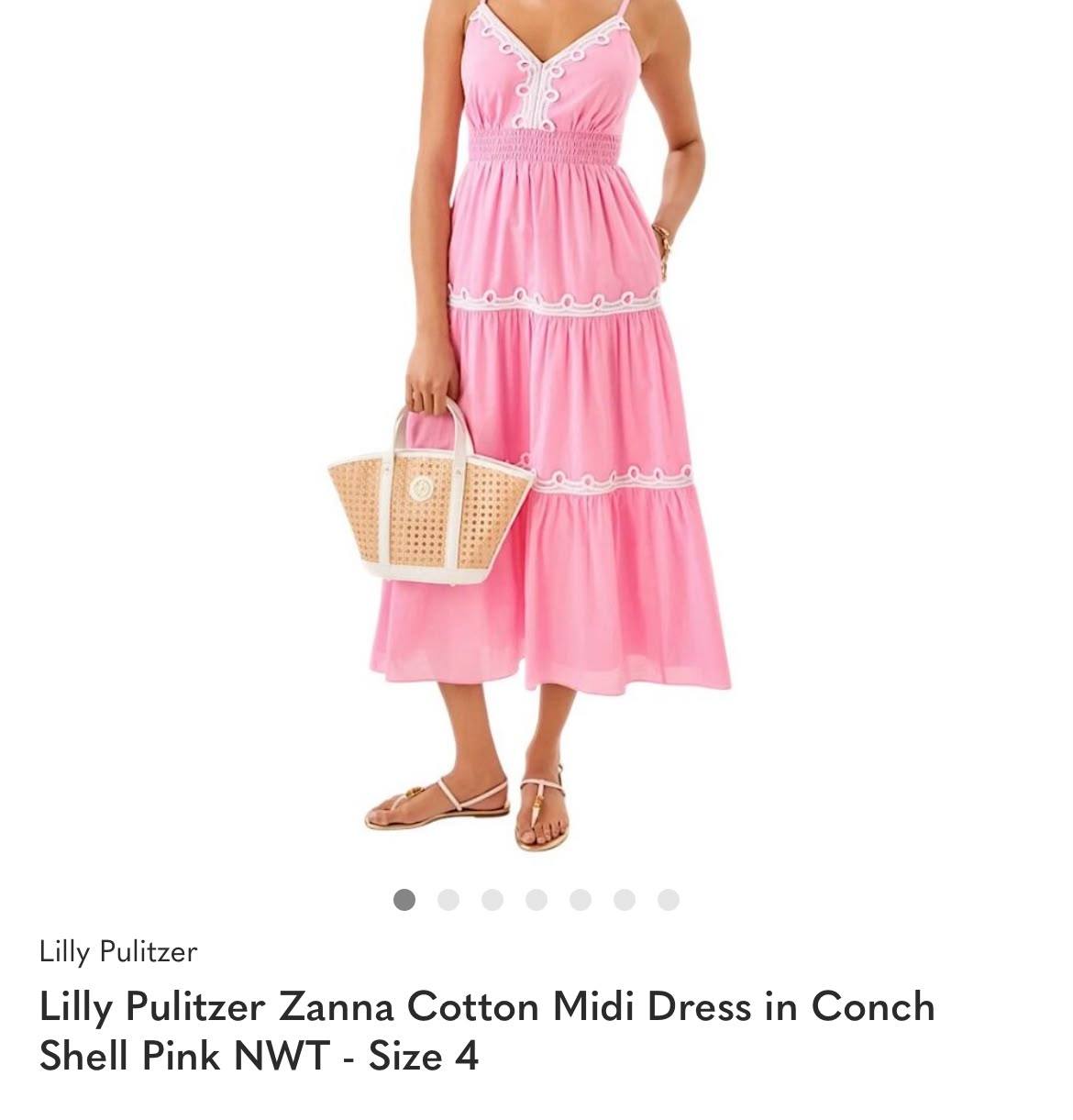 Lilly Pulitzer Azora Cotton Midi Dress Peony Pink Seaside Scene Size 12 NWT