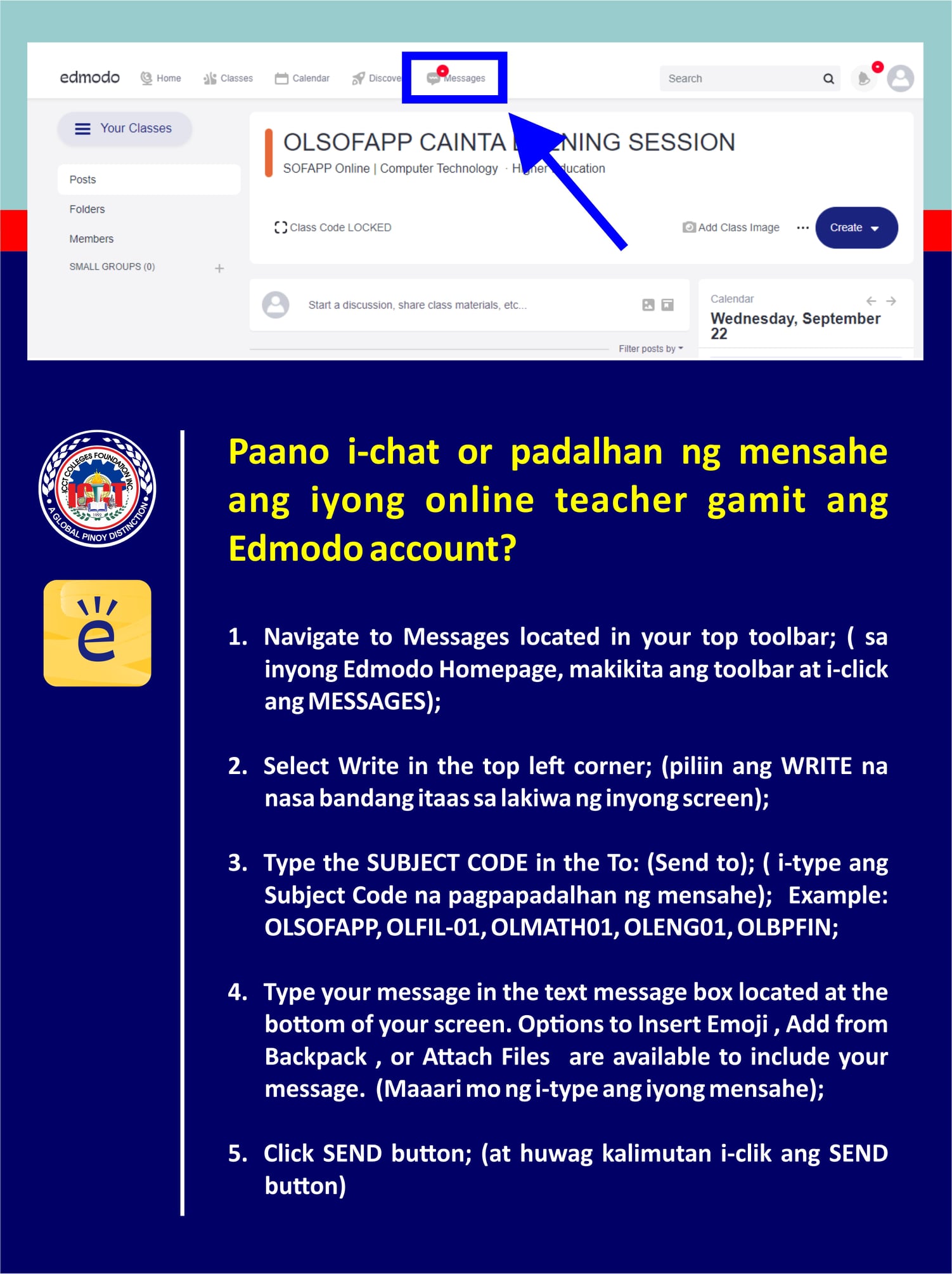 ICCT - Paano ko i-chat or padalhan ng mensahe ang iyong online teacher ...