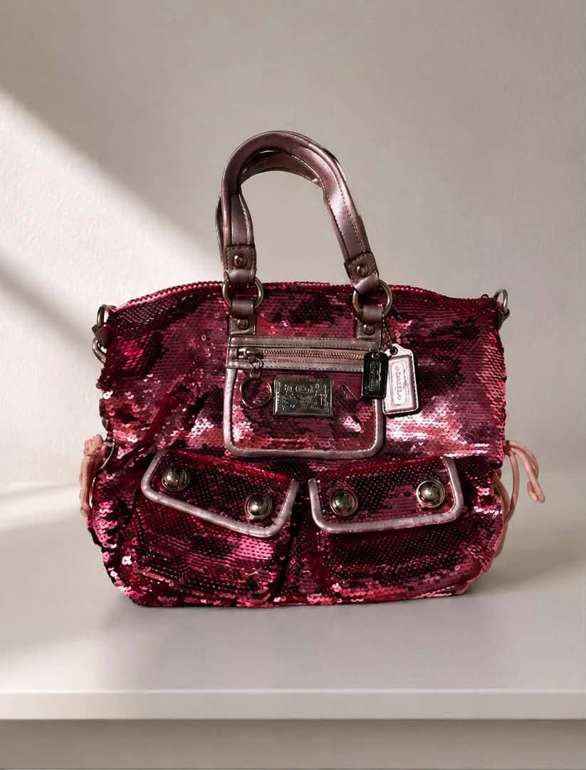 Price for rare coach metallic pink sequins tote bag?