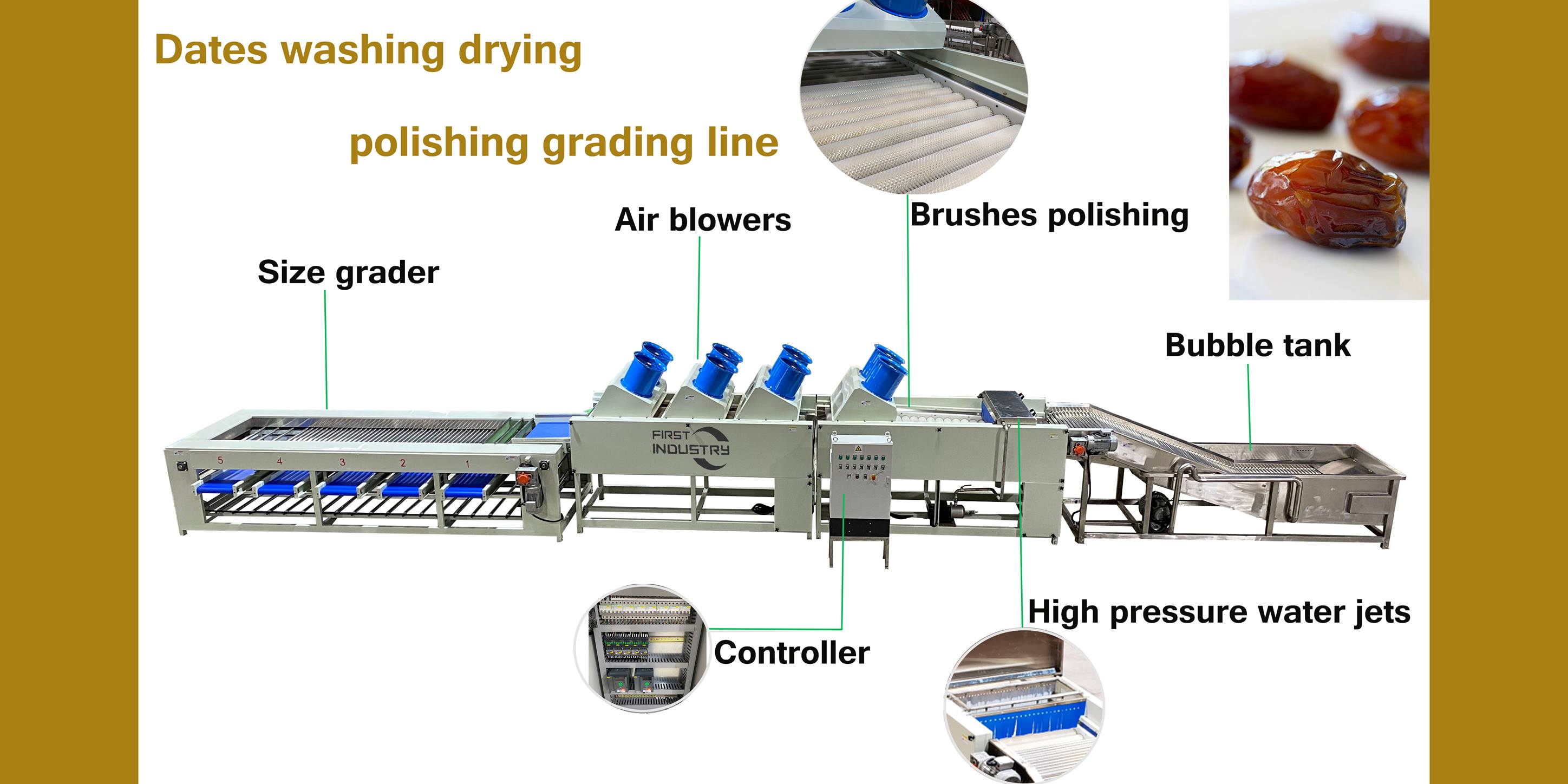 Dates washing drying grading machine