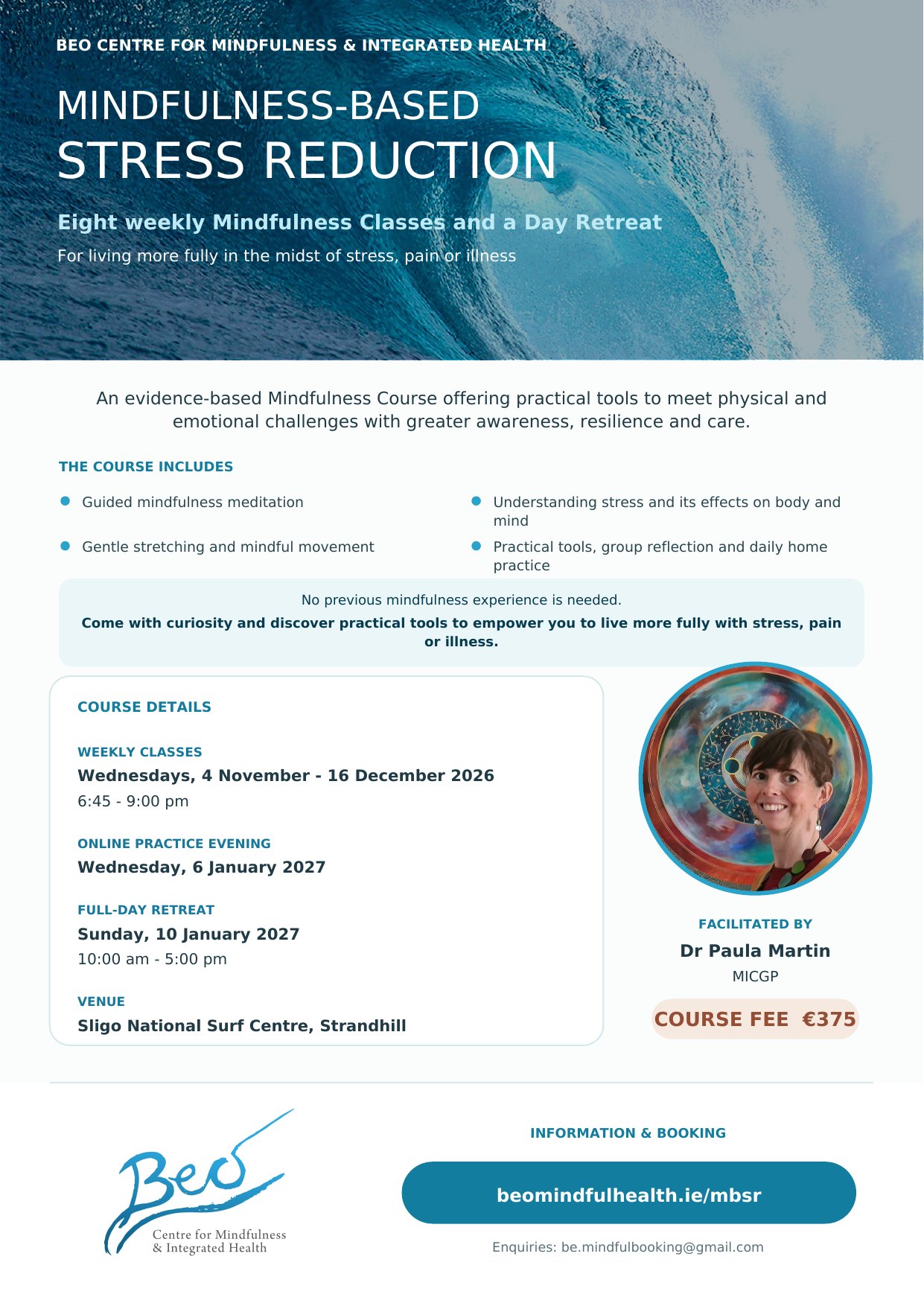 8 week Mindfulness Based Stress Reduction Course