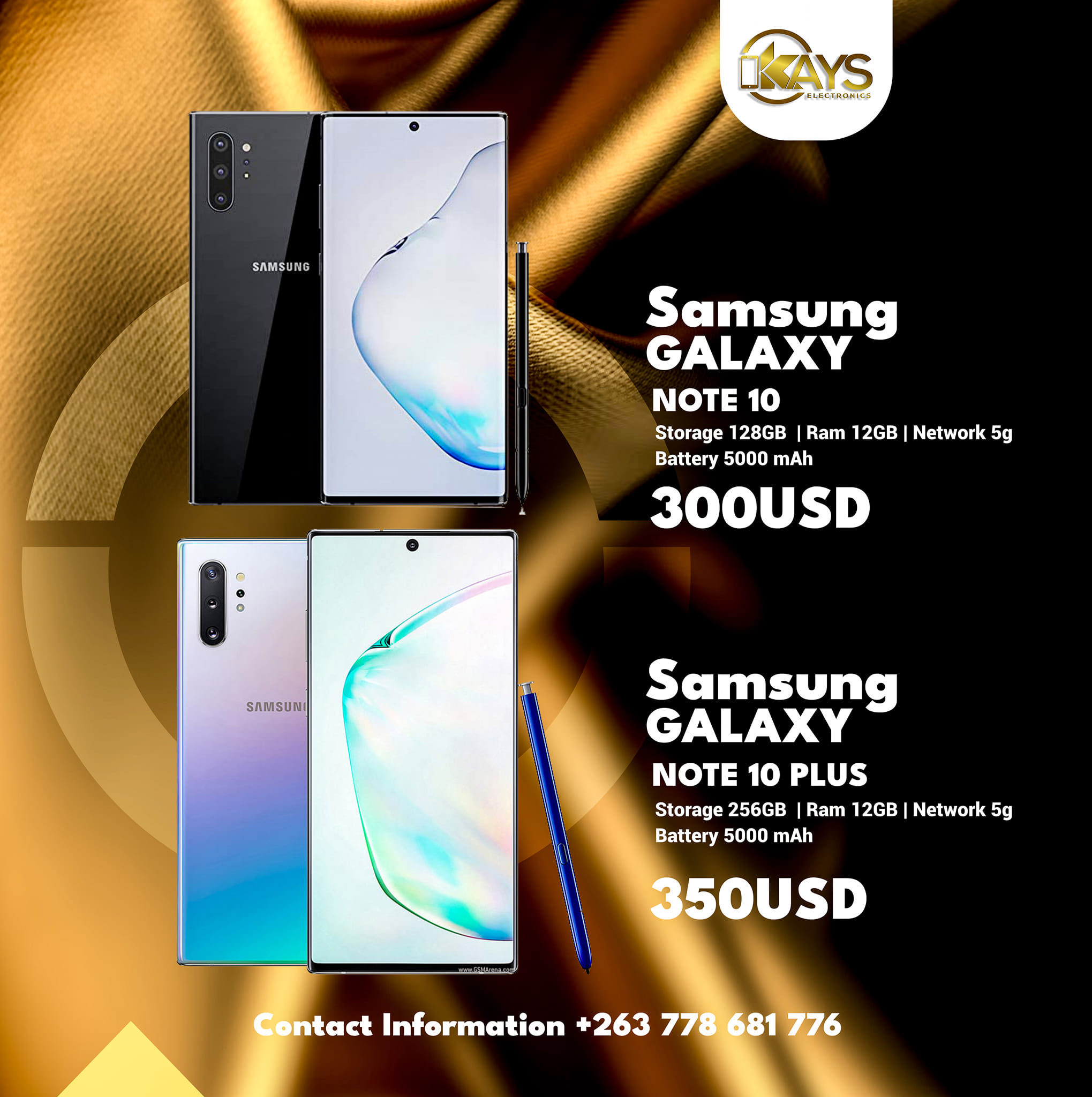 Note 10 (128 GB + 4 GB ) MWK 330,000 Note 10 (128 GB + 6 GB ) MWK 