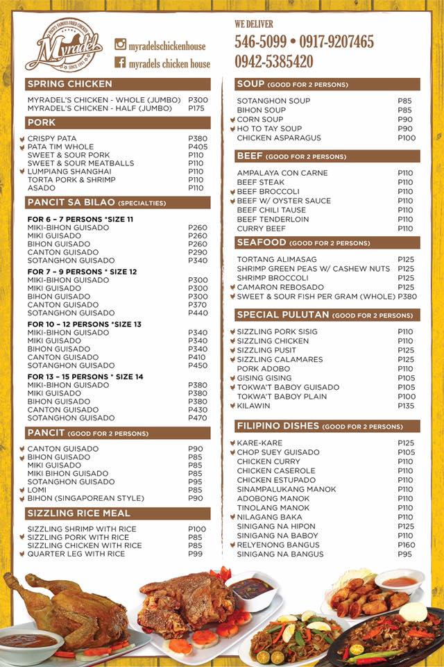 Myradels Chicken House Home Manila Philippines Menu Prices