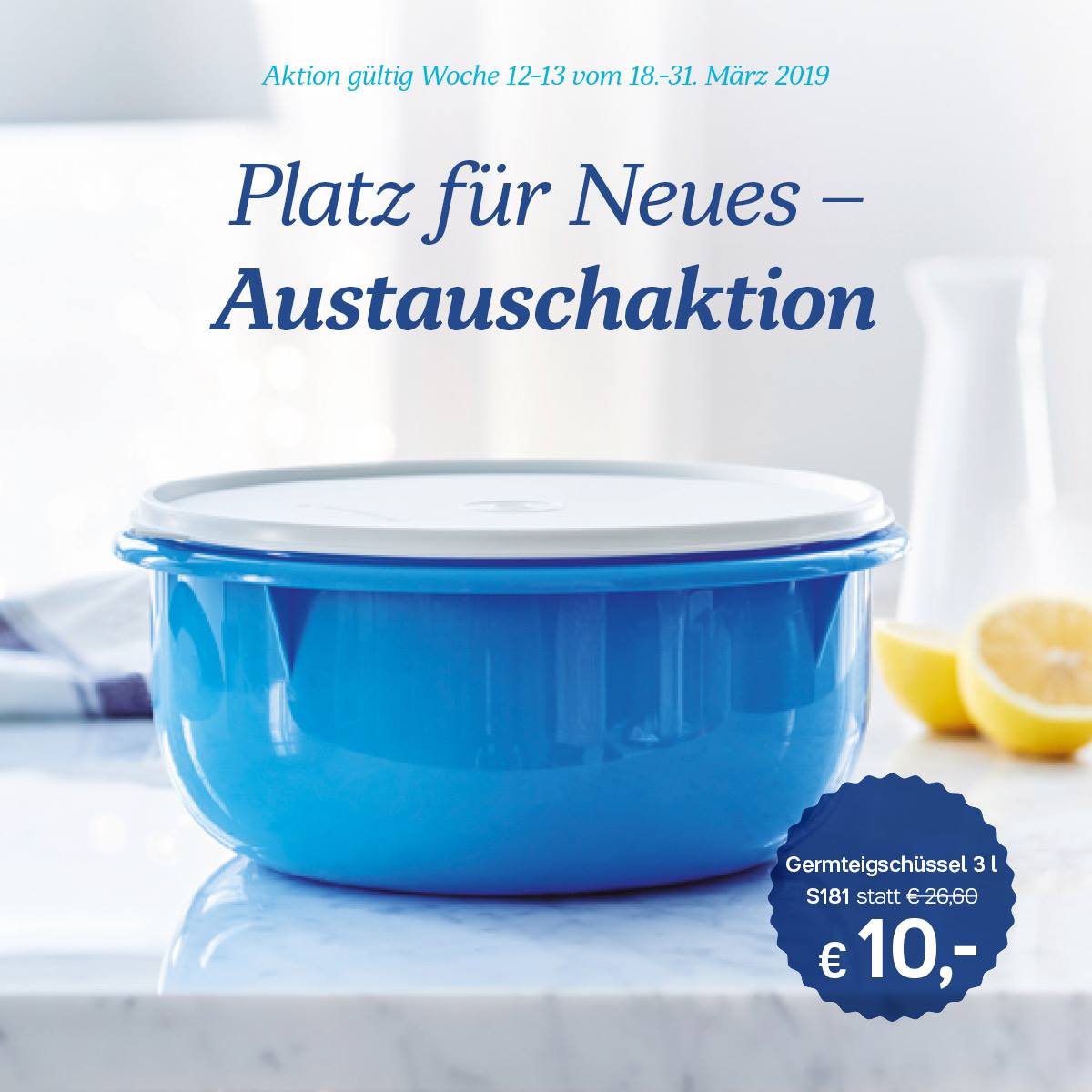 Mach Platz für was Neues in deiner Küche! 👉 Bring diese oder nächste Woche eine beliebige alte Tupperware Schüssel mit auf die #Tupperparty und kauf dir eine nagelneue #Germteigschüssel 3 l zum Sonde