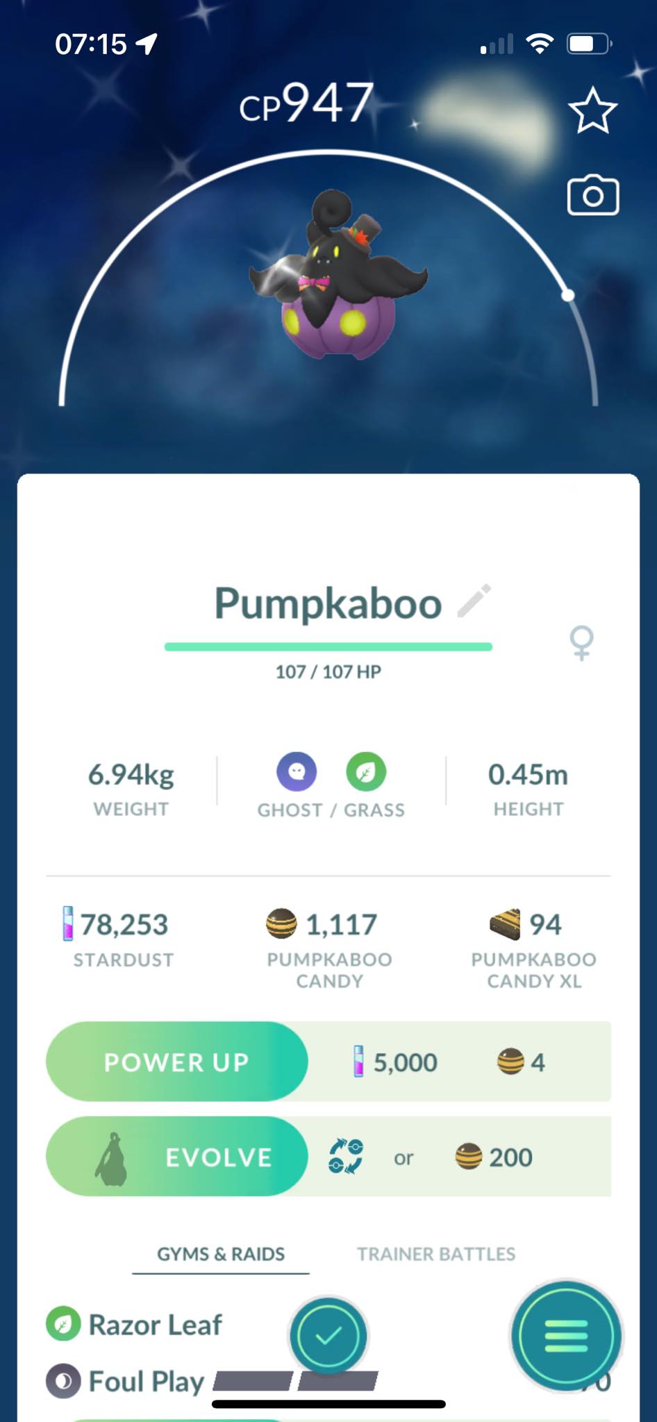 Pokémon Go - Shiny Pumpkaboo Super - Mini PTC 80K Stardust