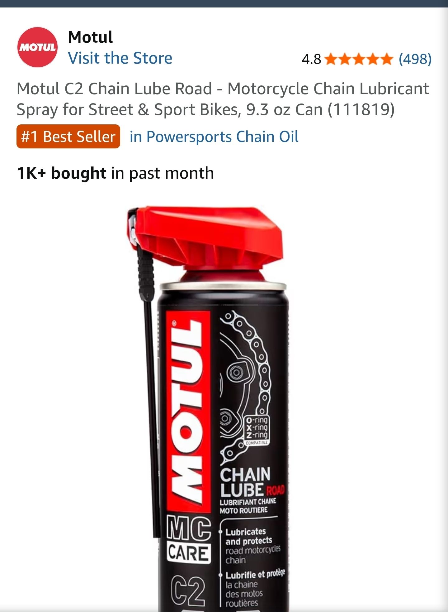 High-performance Motul C4 Factory Line chain lubricant is designed
