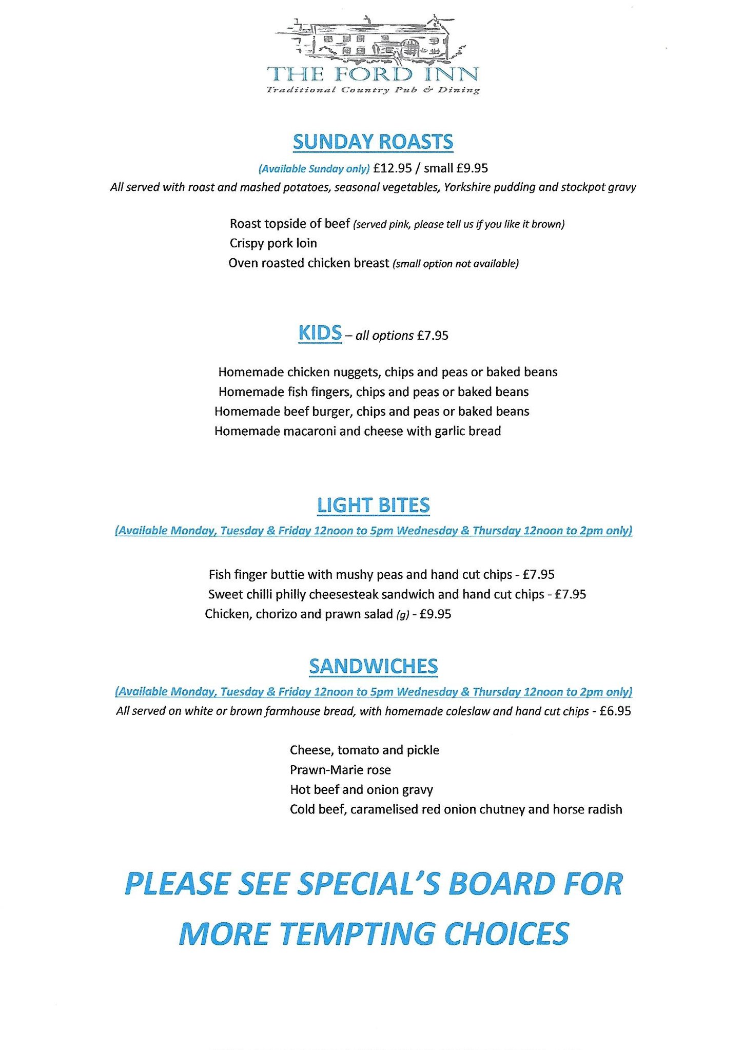 The Ford Inn - New Menu now on at The Ford Inn