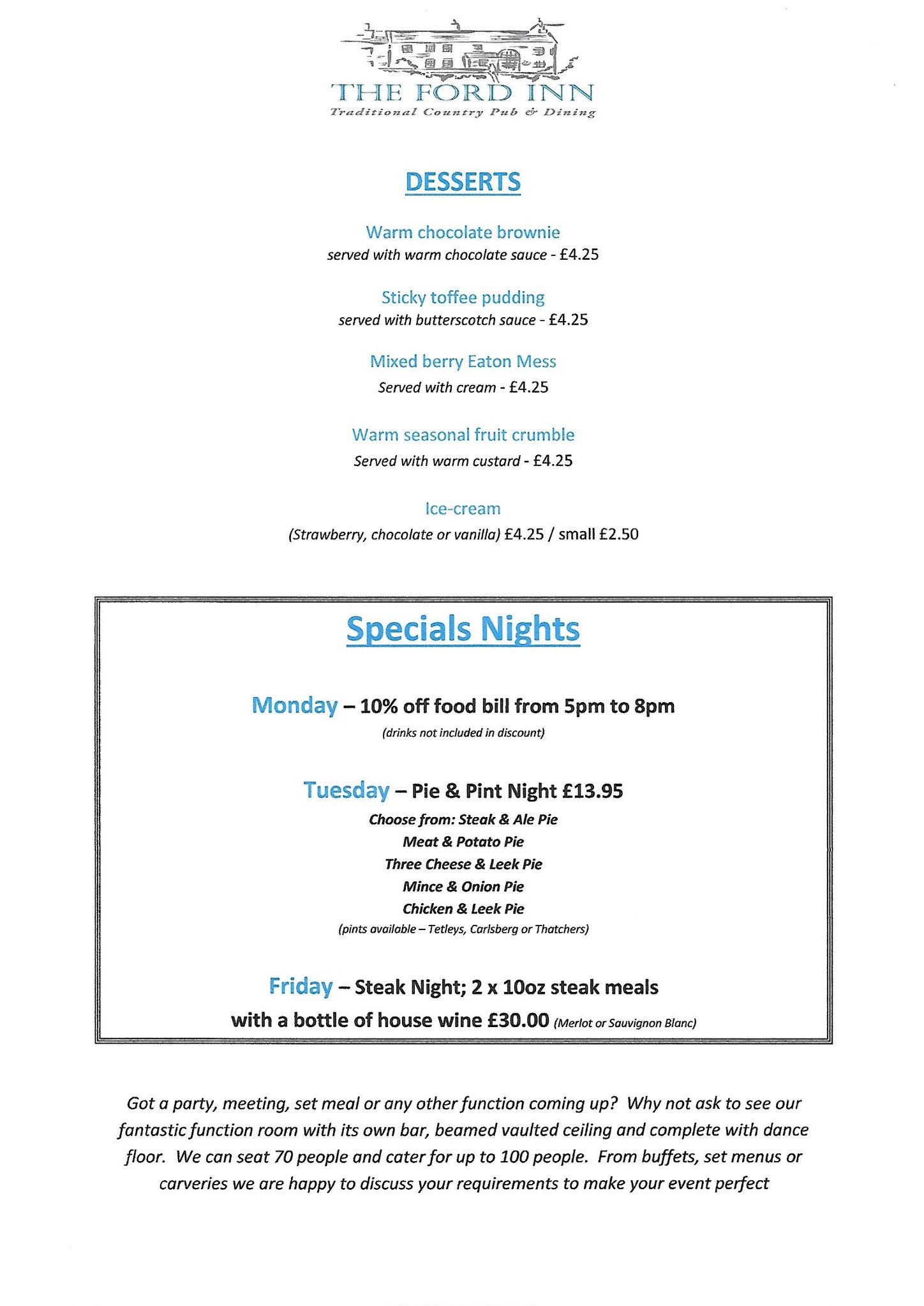 The Ford Inn - New Menu now on at The Ford Inn