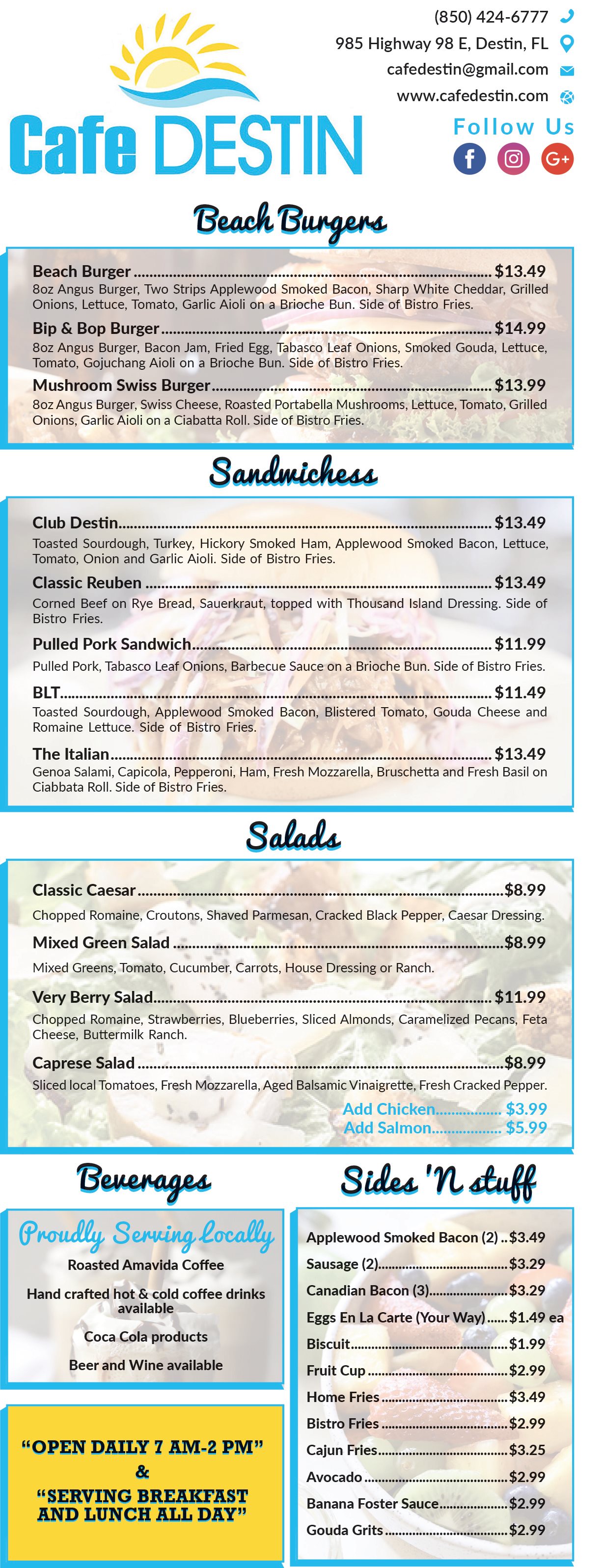 Cafe Destin - A look into our menu items!