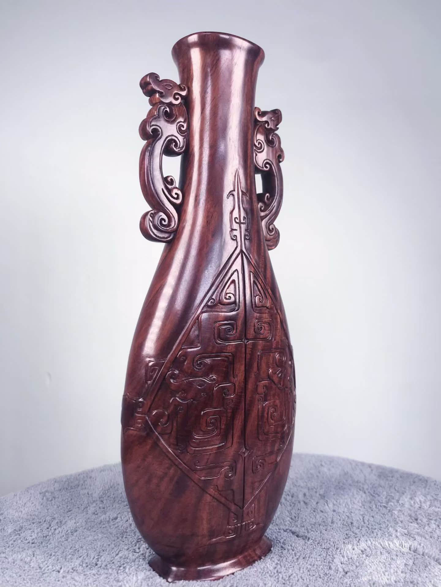 海南黄花梨* 臻品收藏【双纹龙耳瓶】 大师手作、复刻青铜器佳作，整器