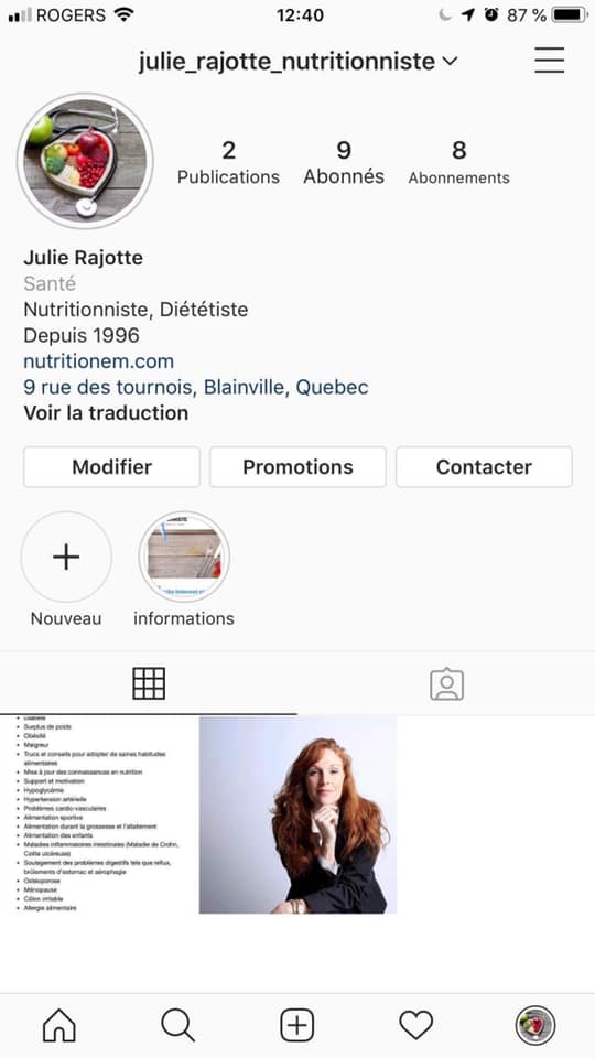 Julie Rajotte, Nutritionniste