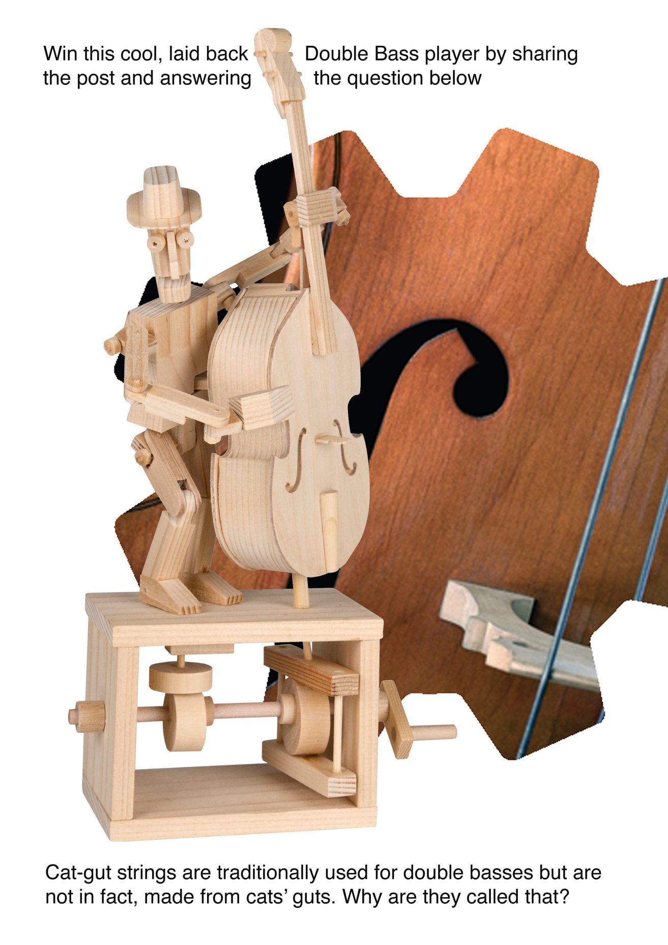 NEW DOUBLE BASS PLAYER SELF ASSEMBLY WOODEN MODEL AUTOMATA TIMBERKITS