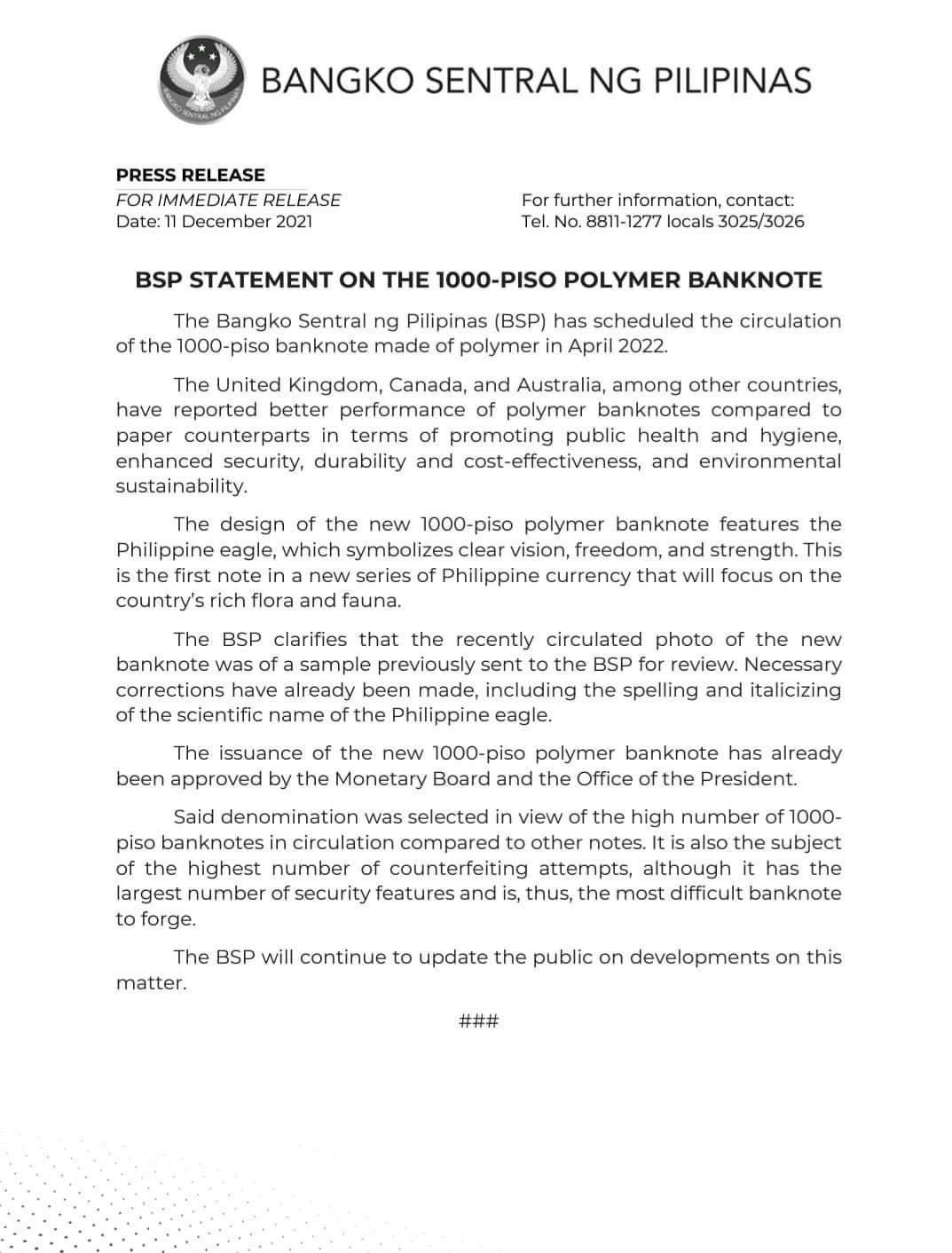 READ: Statement of the BSP on the... - PIA - Ilocos Sur