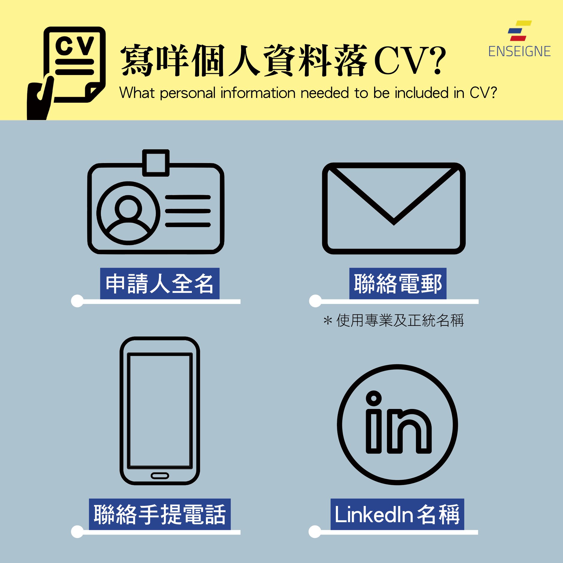 【寫咩個人資料落CV？】 #寫CV第一步 ///... - Enseigne Education 海外升學及職涯發展服務 | Facebook