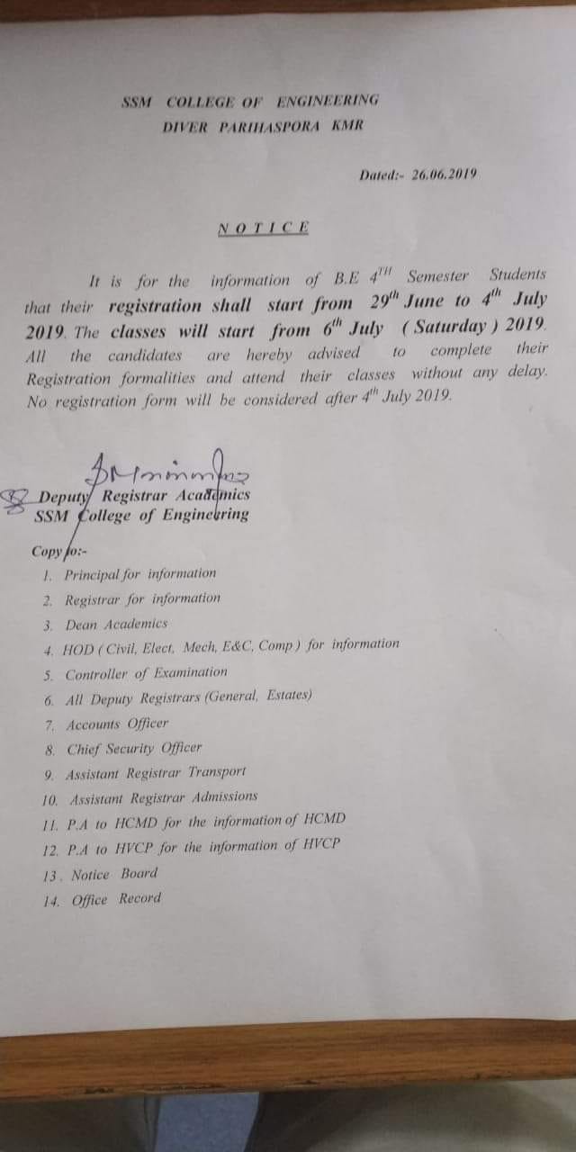 B E 4th Sem Ssm Coe Updates Regarding College Examination And Results Facebook