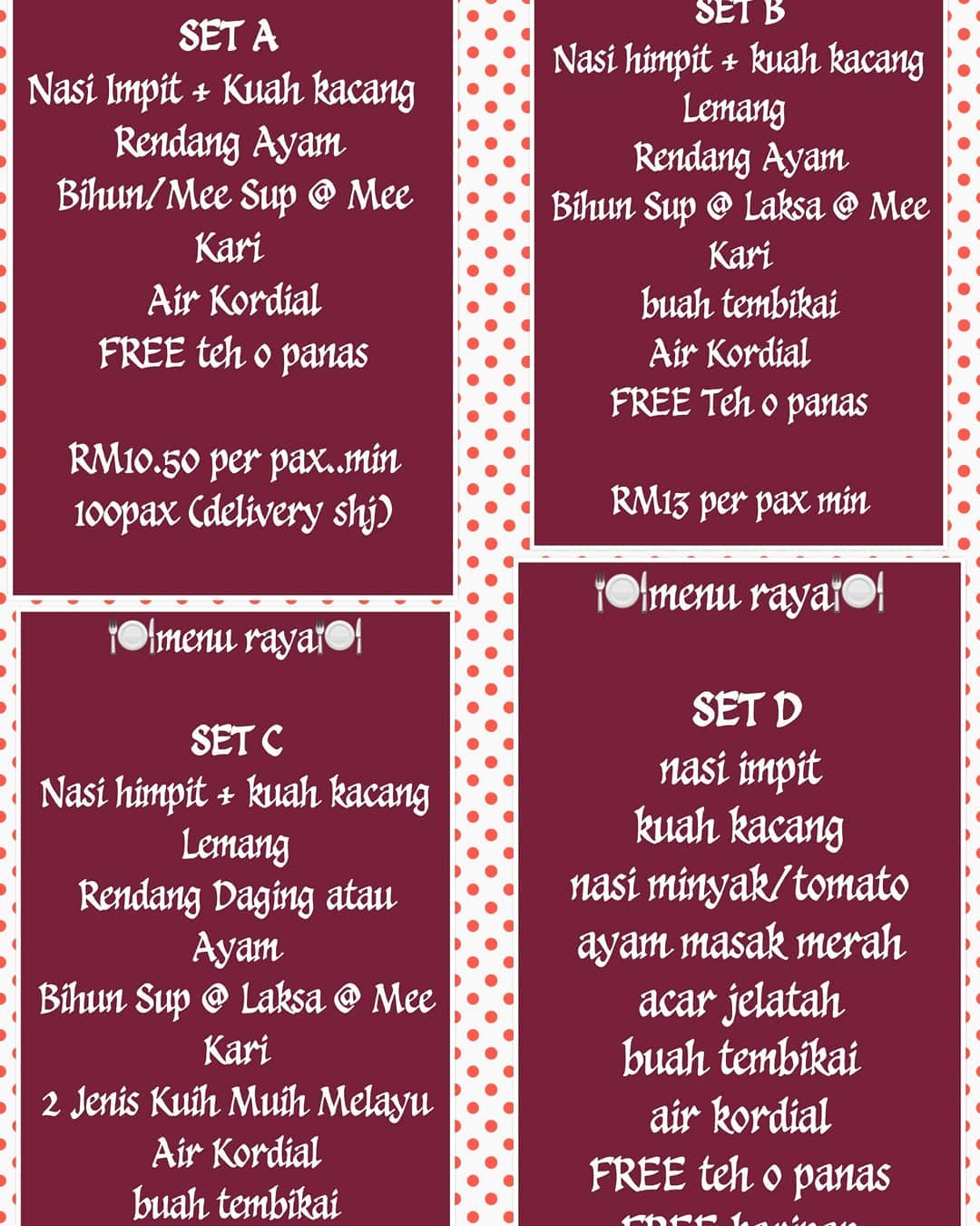 Menu Raya 2019 SET A - SET D MINI... - Mini Catering Lafys