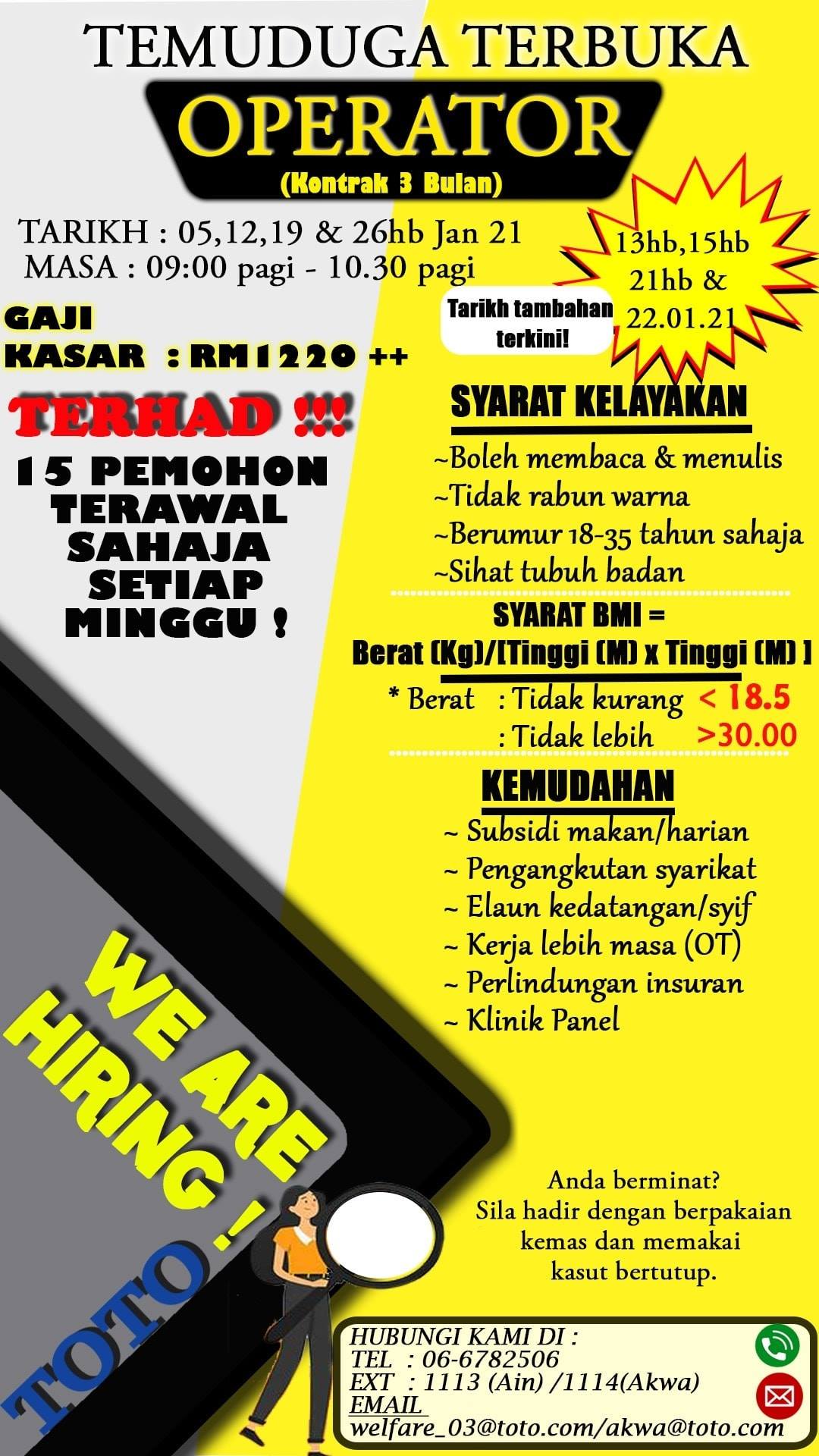 Temuduga Terbuka Di Toto Negeri Sembilan Vacancy Update Facebook