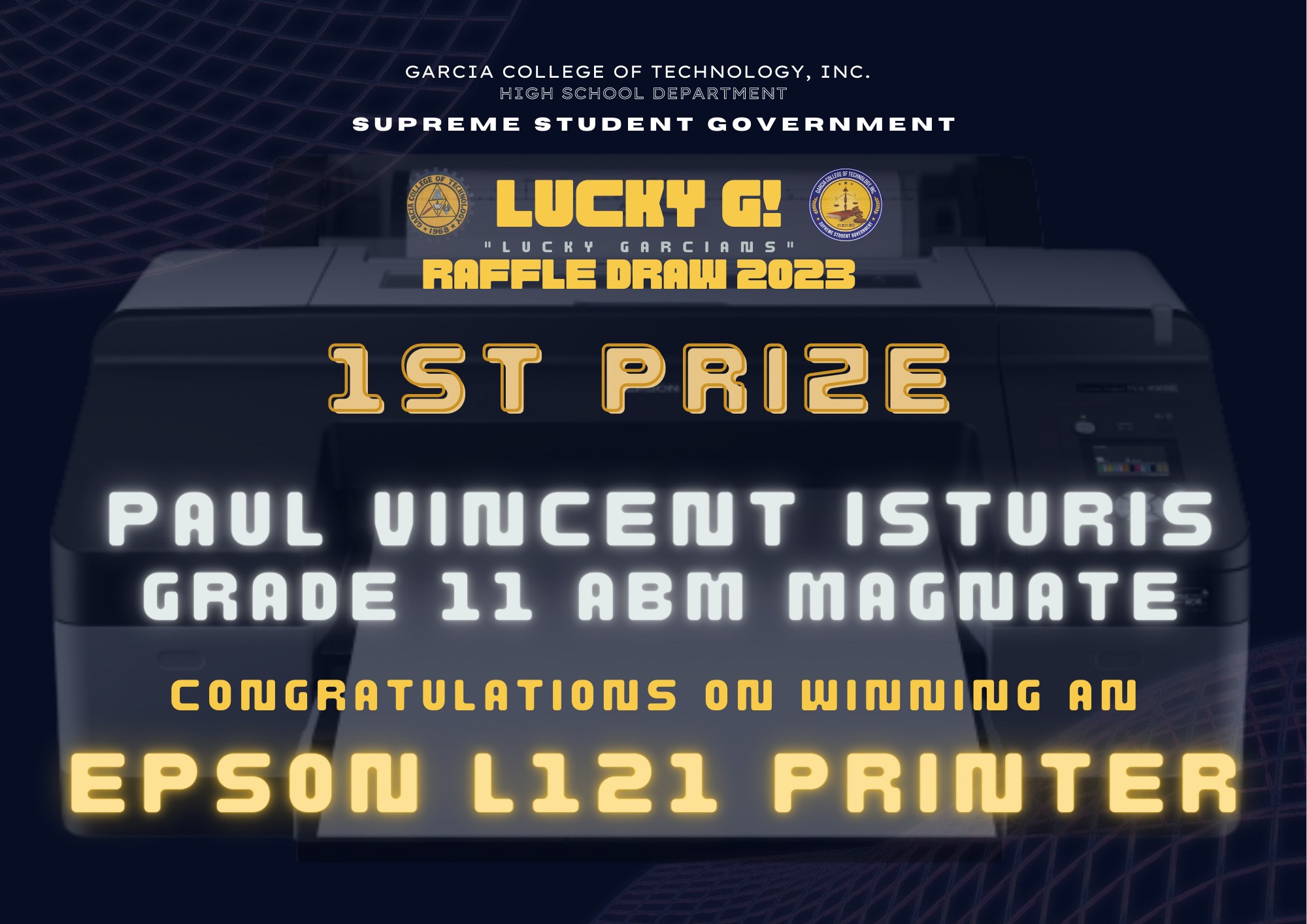 GOOD DAY GARCIANS!💛💙 These are the winners for the LUCKY G Garcian ...
